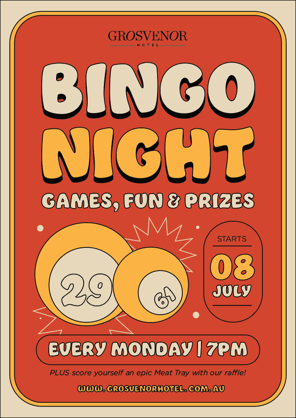 Bingo Night Poster Grosvenor Hotel, St Kilda