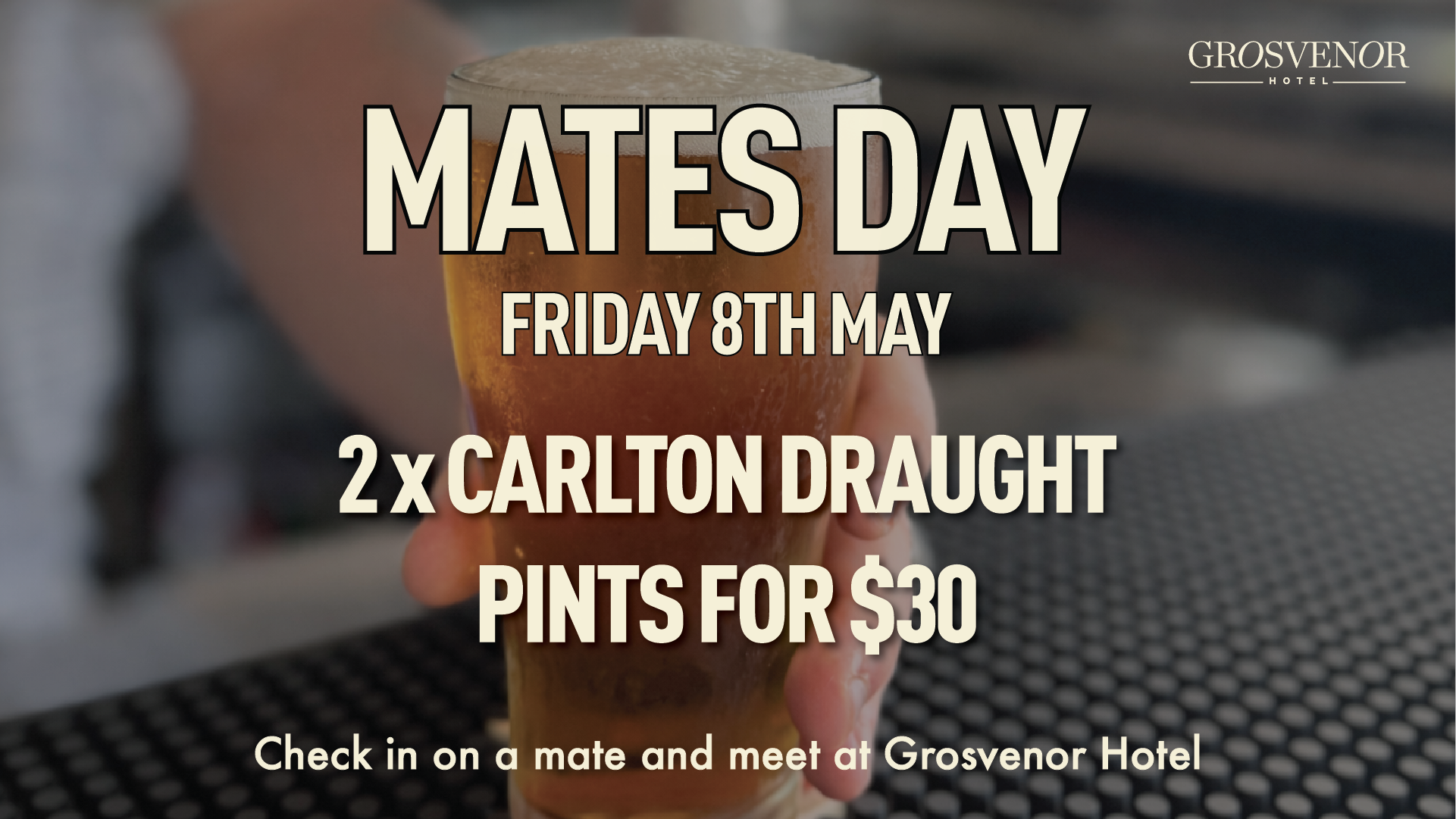 GH MATES DAY web AFL Grand Final 2025 poster for Grosvenor Hotel St Kilda with live game details, food and drink specials, and footy crowd atmosphere.