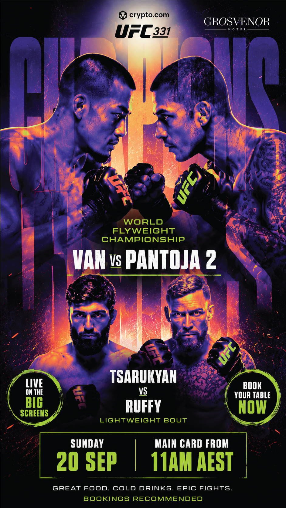 UFC 331 promo showing live and loud at grosvenor hotel in st kilda east