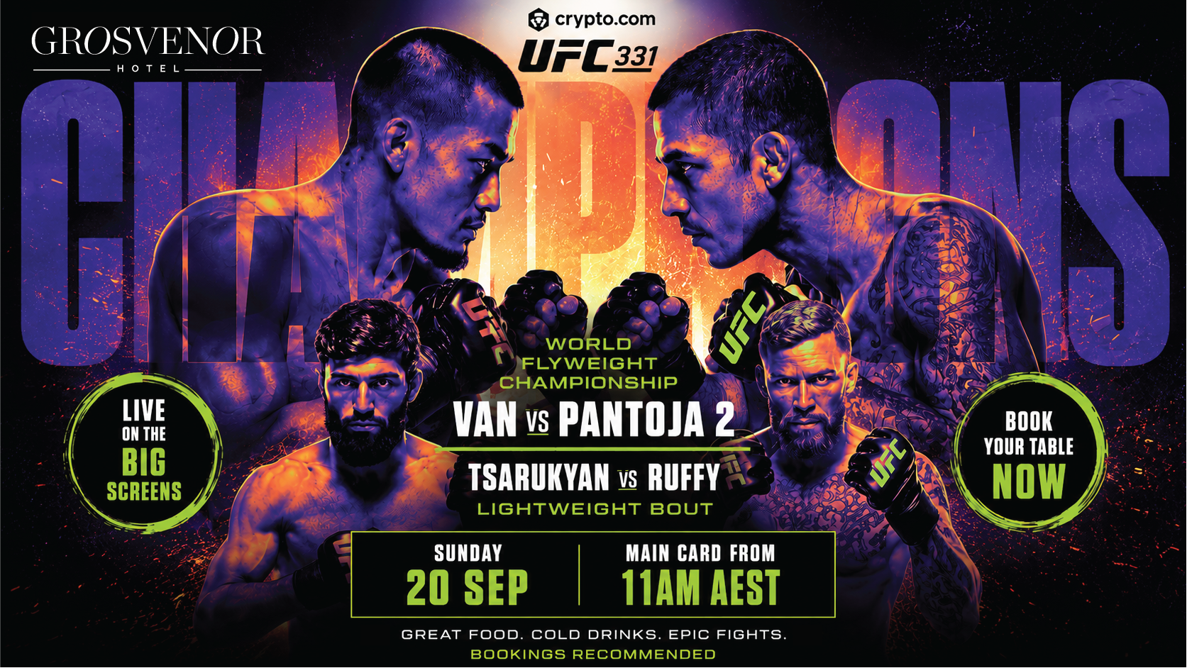 UFC 331 promo showing live and loud at grosvenor hotel in st kilda east