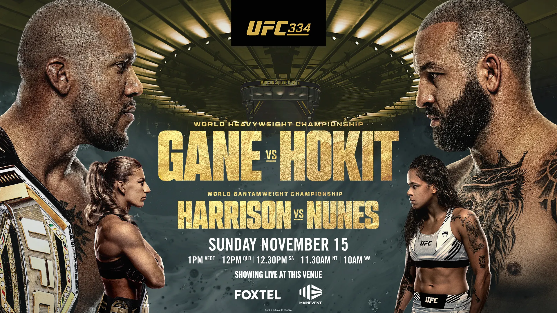UFC 331 promo showing live and loud at grosvenor hotel in st kilda east